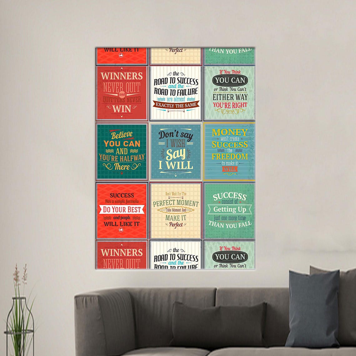 Motivational Success Quotes Collage Vintage Typography Wall Art