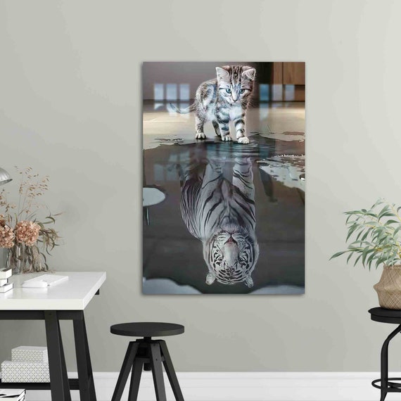 Kitten with Tiger Reflection in Water Inspirational Concept Poster