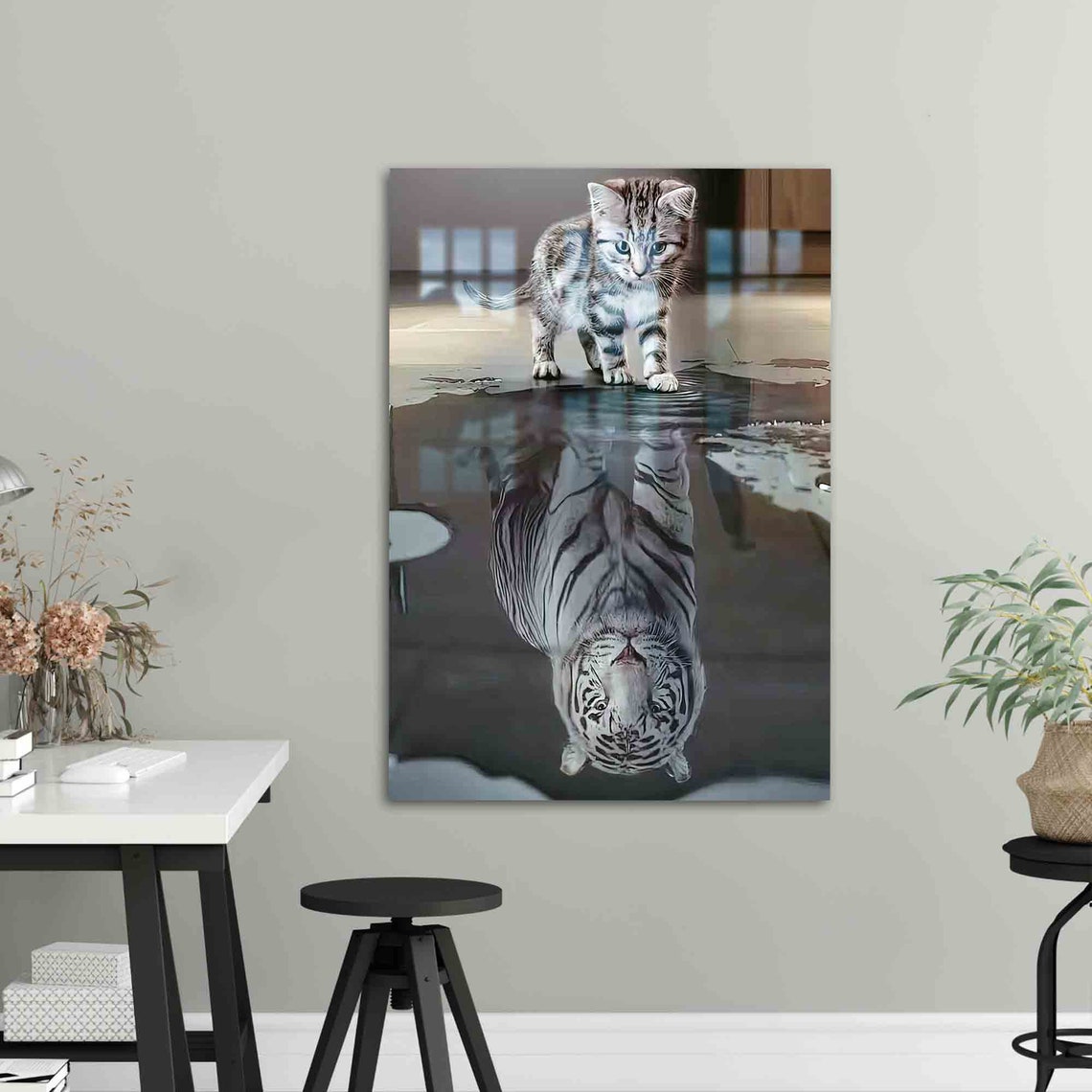 Kitten with Tiger Reflection in Water Inspirational Concept Poster