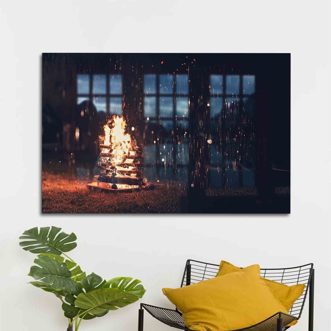 Night Campfire Embers Bonfire Under Dark Sky Photography Poster