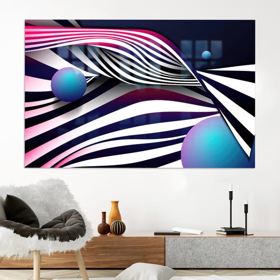 Modern Wall Decoration Abstract Lines Glass Art Decor Black And White Christmas Gifts