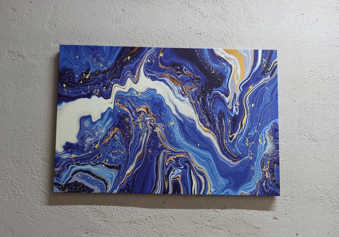 Navy Blue Marble Abstract Poster Art Print