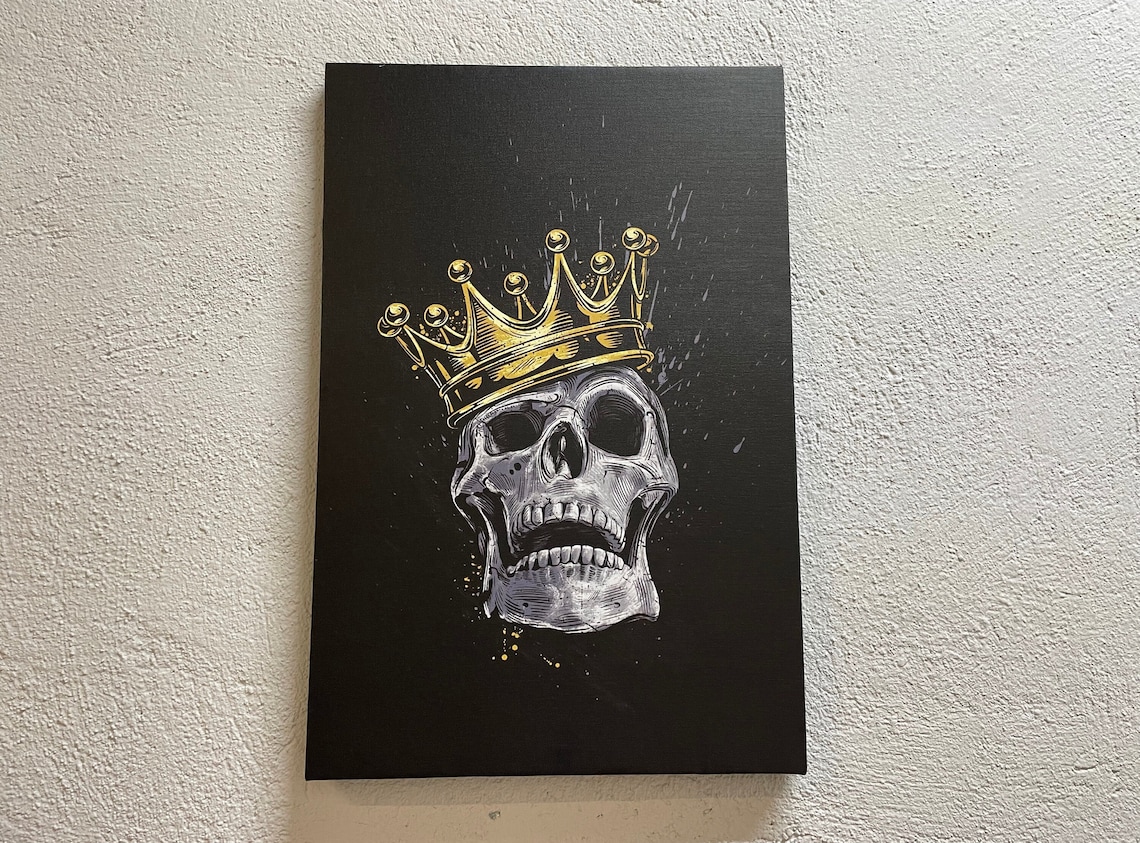 Skull King Black And Gold Art Print, Gothic Abstract
