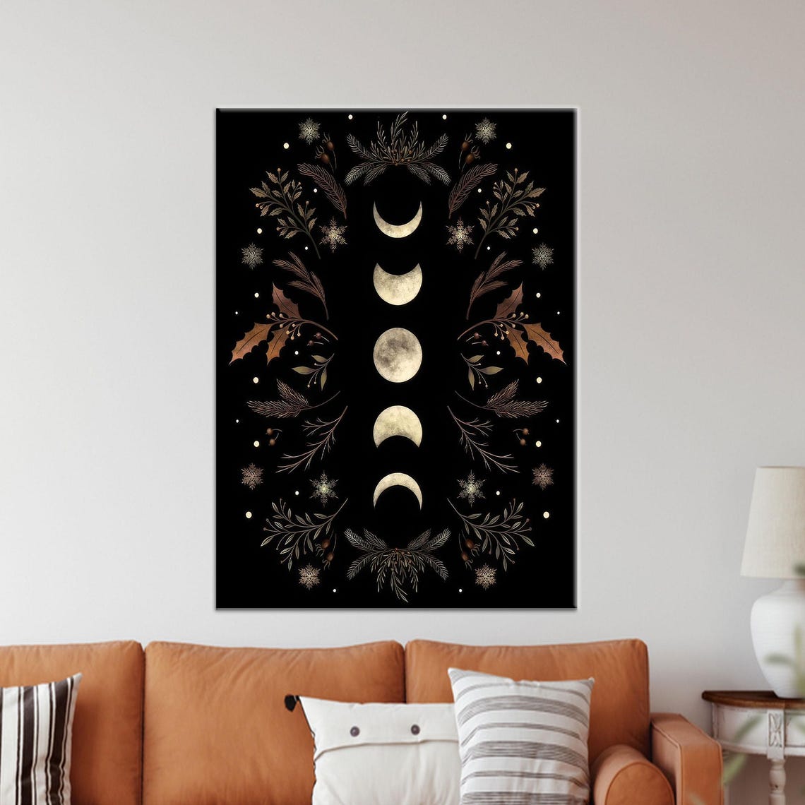 Boho Moon Phases Botanical Winter Solstice Celestial Wall Art