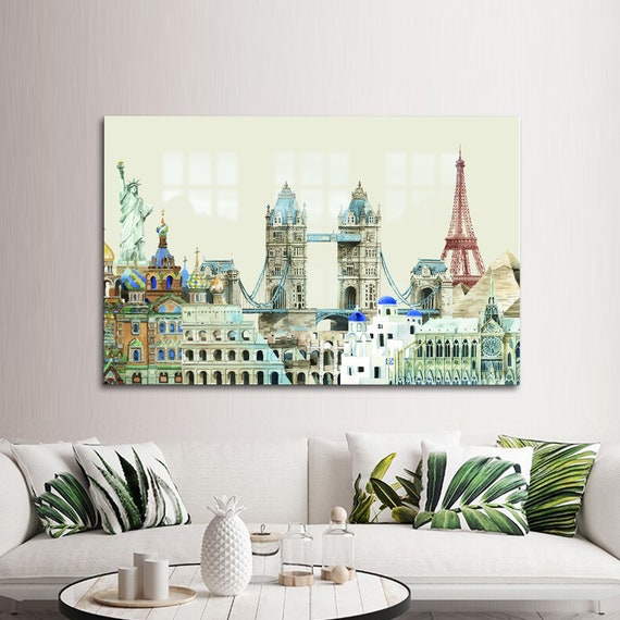Glass Wall Art Modern Landscape Colosseum Landmark Drawing Decoration