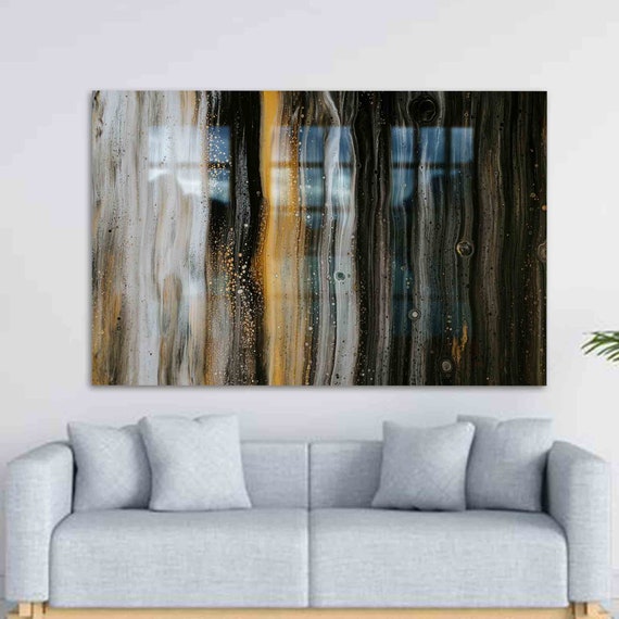 Glass Mural Art Wall Oil Painting Print Black Printing Abstract Modern Gray Gold
