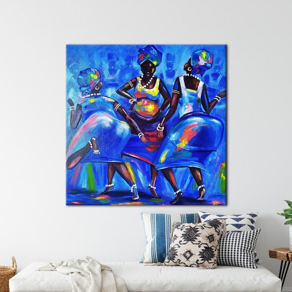 Three Black Women Modern Canvas African Art Abstract Woman Artwork Printed