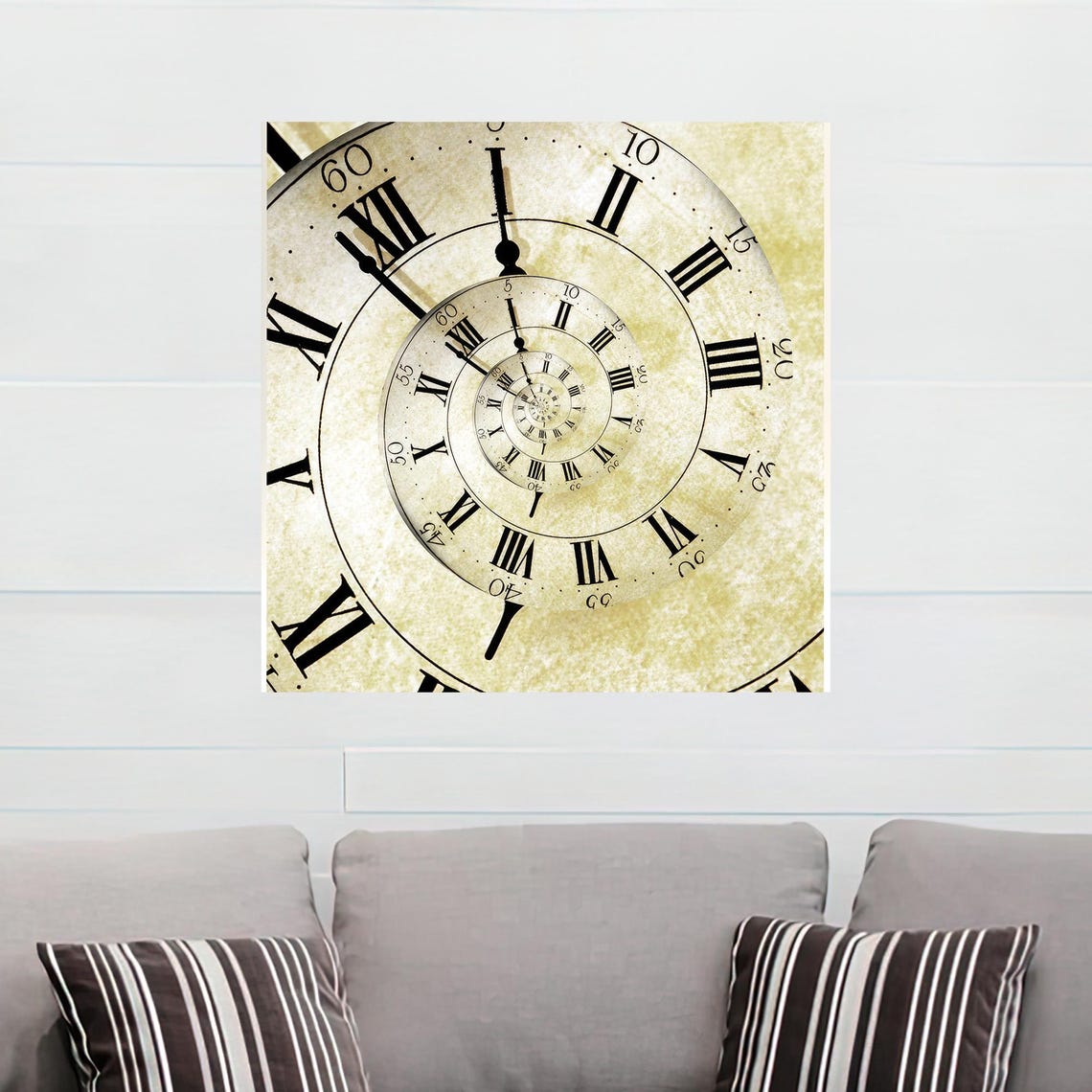 Vintage Spiral Clock Roman Numerals Abstract Modern Wall Art