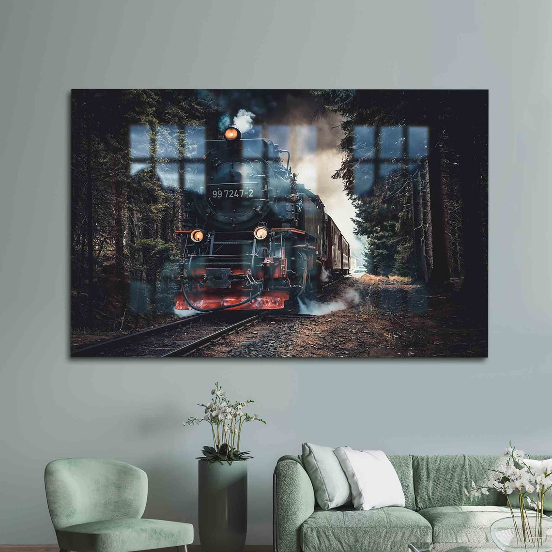 Dark Vintage Steam Locomotive 99 7247-2 Forest Railway Poster