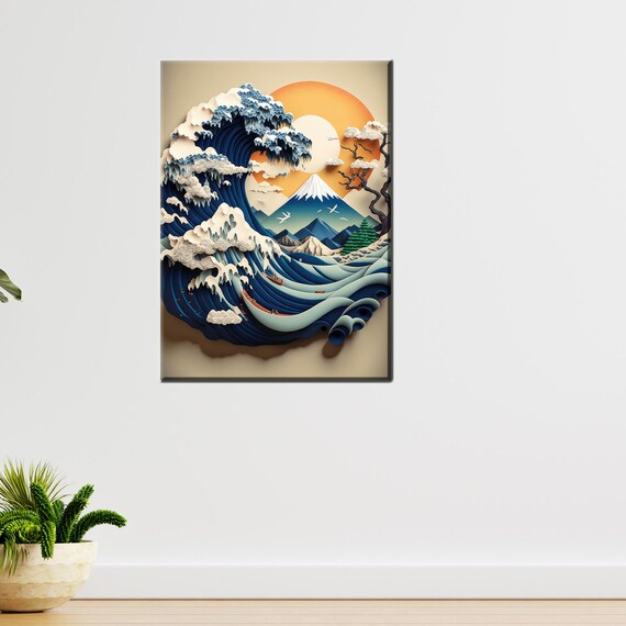 Great Wave Kanagawa 3D Paper Cut Mount Fuji Ocean Art Poster