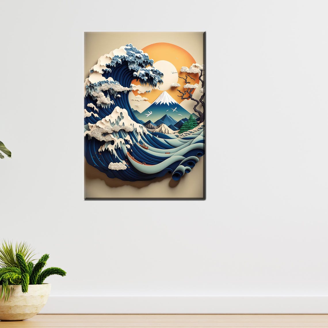 Great Wave Kanagawa 3D Paper Cut Mount Fuji Ocean Art Poster