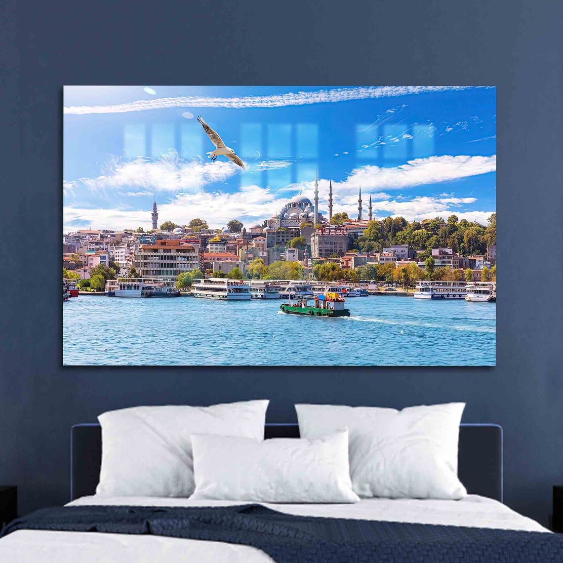 Istanbul Bosphorus Mosque Seagull Ferries City Photo Art Poster