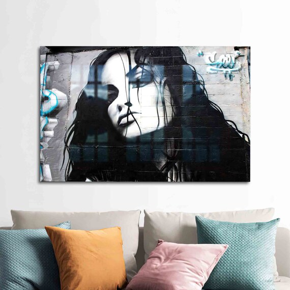Urban Street Art Woman Face Graffiti Black White Mural Poster