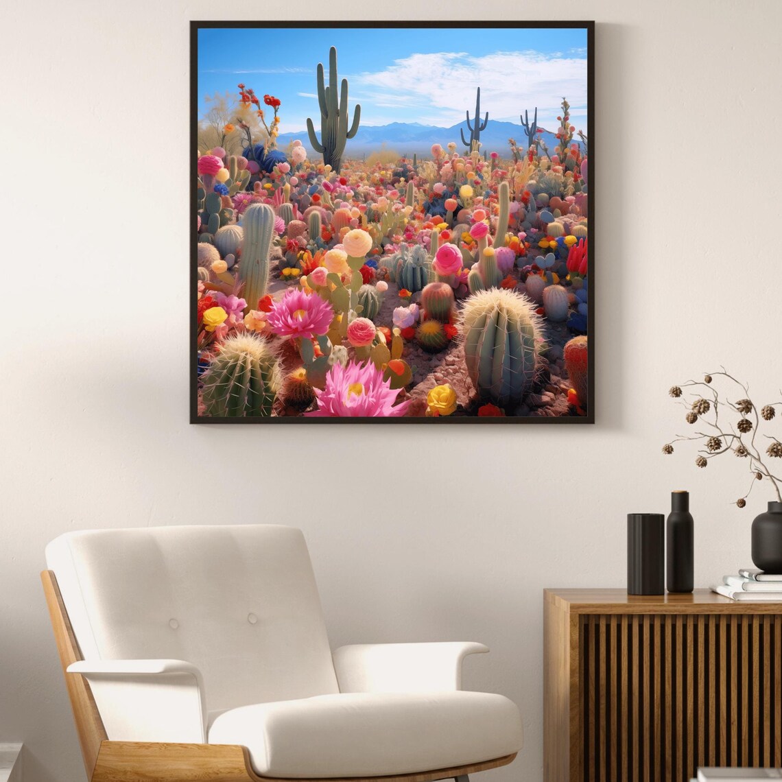 Colorful Desert Cactus Garden Blooming Saguaro Flowers Poster
