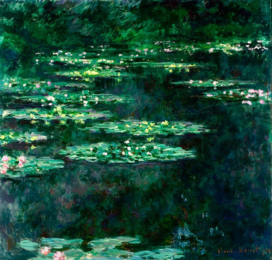 Claude Monet Water Lilies Dark Green Pond Giverny Painting Poster - Image 2