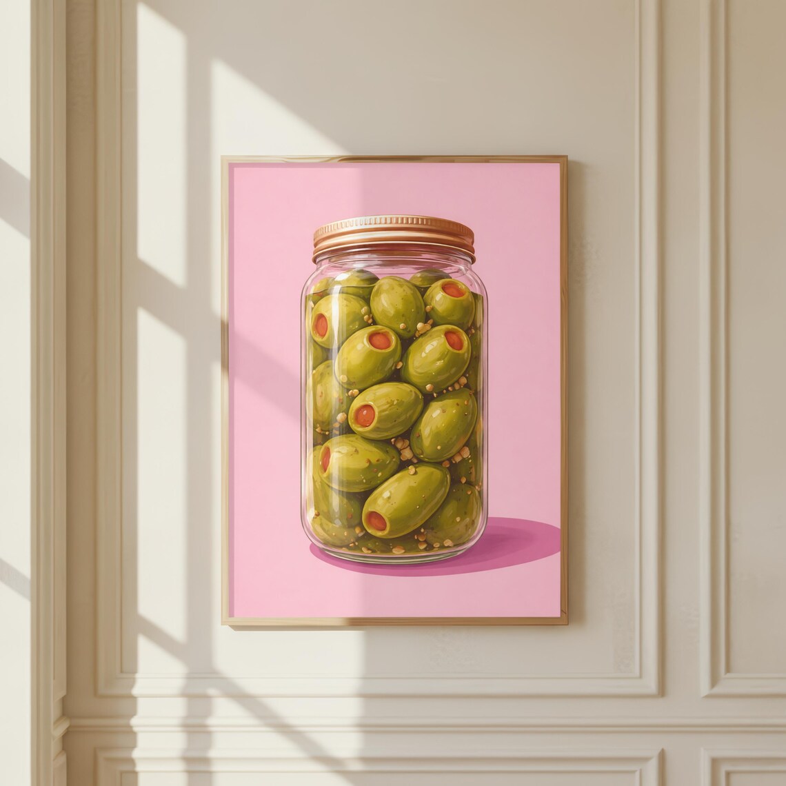 Olive Jar Print, Pink Kitchen Wall Art