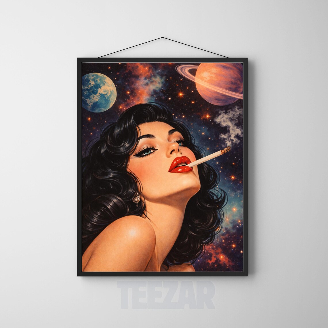 Cosmic Woman Retro Glam Portrait, Galaxy Art