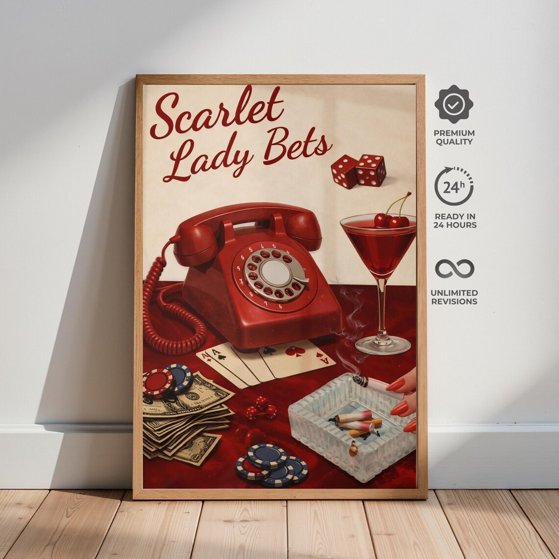 Scarlet Lady Bets Casino Retro Gambling Poster