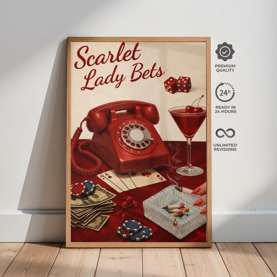Scarlet Lady Bets Casino Retro Gambling Poster