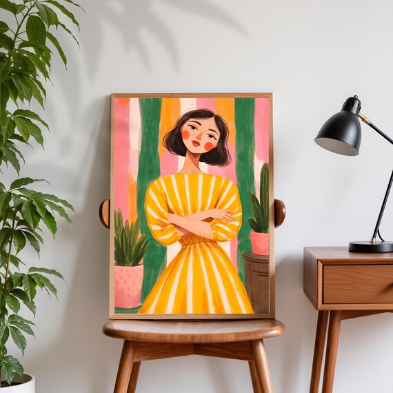 Colorful Woman Portrait Poster Retro Abstract Feminine Wall Art Print