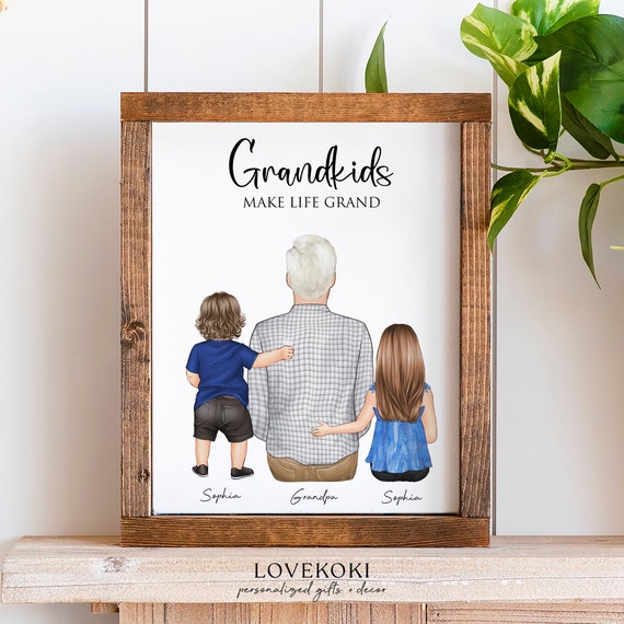Birthday Gift For Grandfather From Grandkids Birthday Gift From Granddaughter Personalized Wall Art Custom Family Illustration Decor