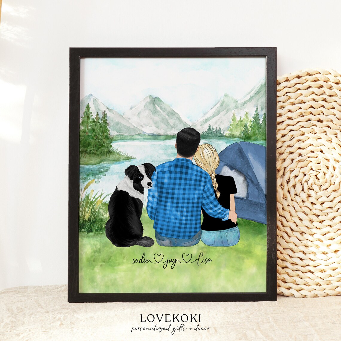Custom Couple Dog Lake Camping Art Print