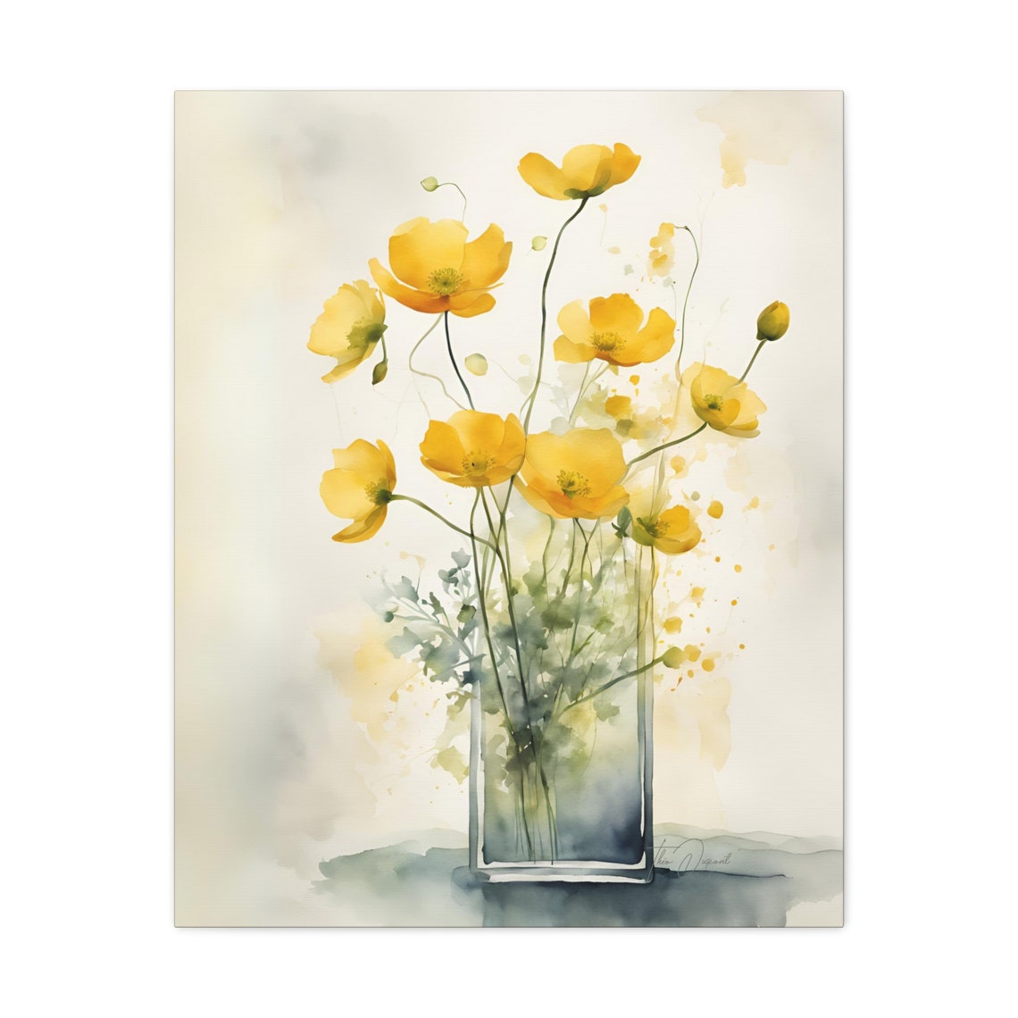 Yellow Buttercup Bouquet Glass Vase Watercolor Botanical Art Print - Image 2