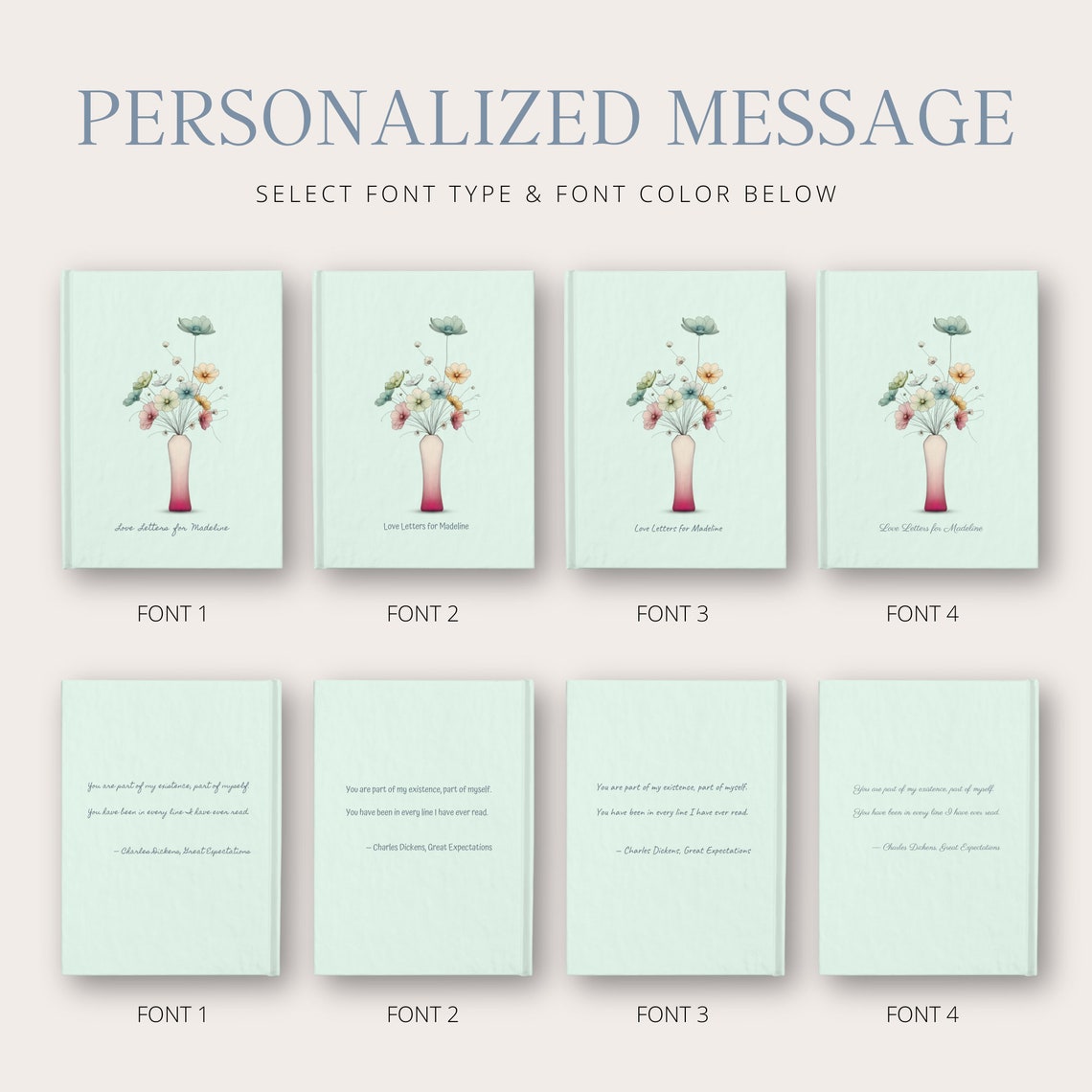 Personalized Pastel Cosmos Bouquet Mint Journal Watercolor Gift Print - Image 2
