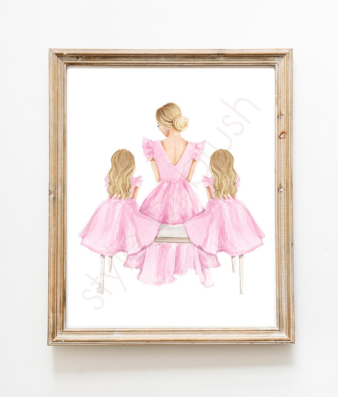Mother And Two Daughters Illustration Blonde Mommy And Me Mother And Daughters Print Fashion Illustration - Image 2