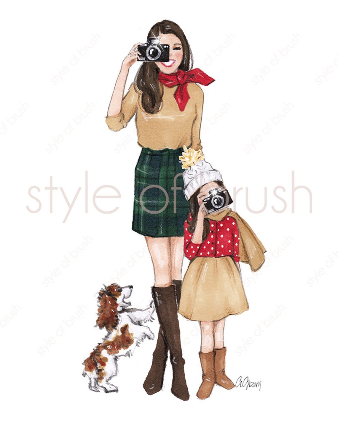 Mother Daughter Photographers Puppy Fashion Illustration Poster - Image 2