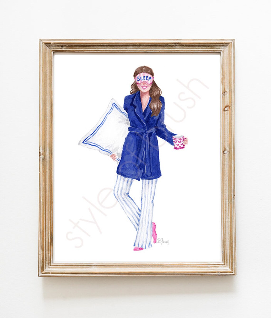 Pink Sleep Mask Pajama Girl Watercolor Fashion Illustration Poster - Image 2