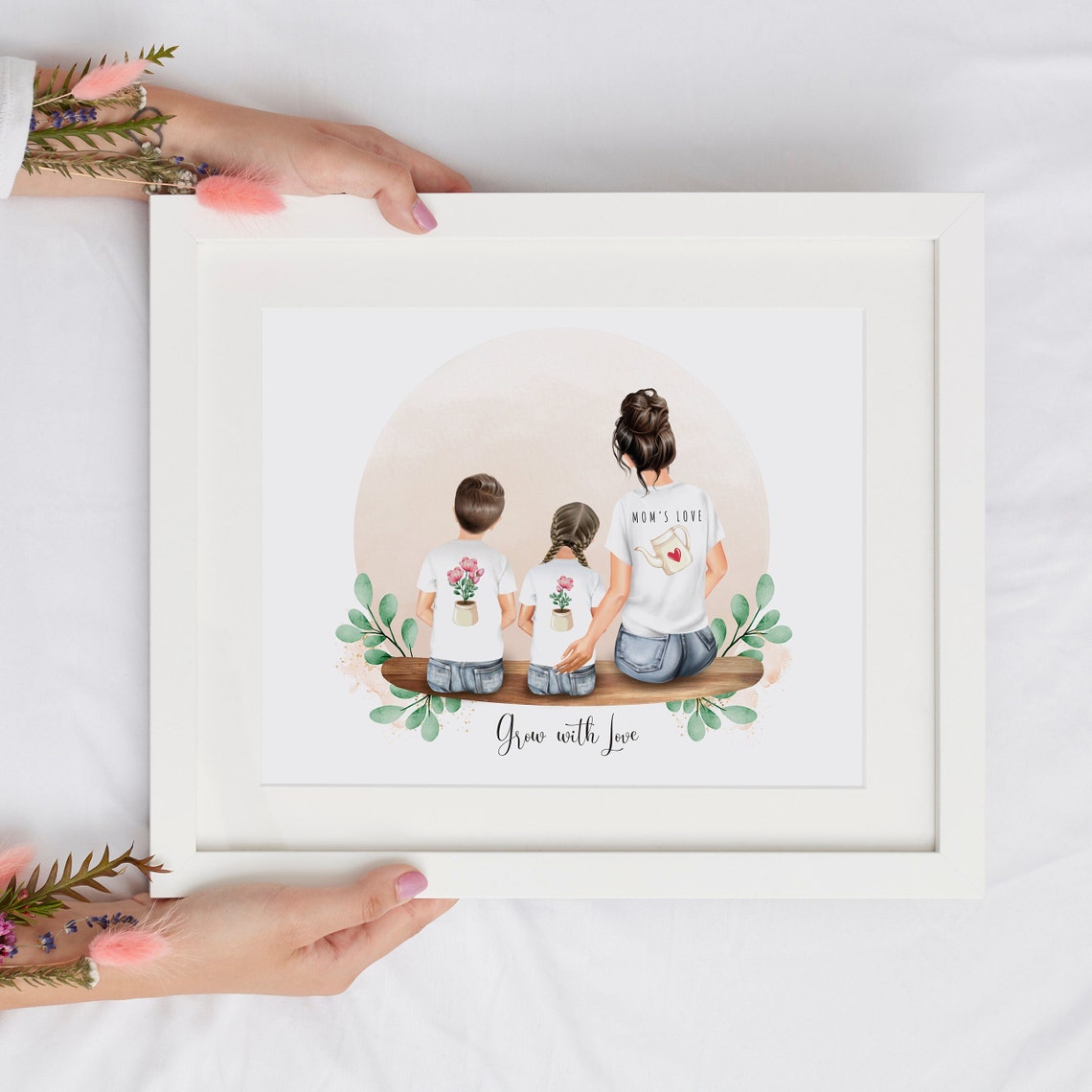 Personalized Mother's Day Gift Mom With Son And Daughter Wall Art - Image 2