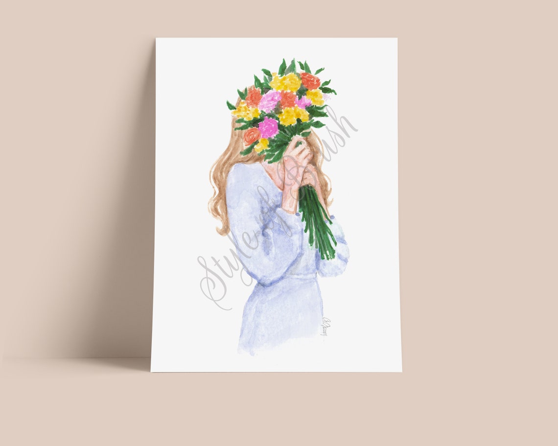 Woman Holding Bright Flower Bouquet in Front of Her Face Poster - Image 2