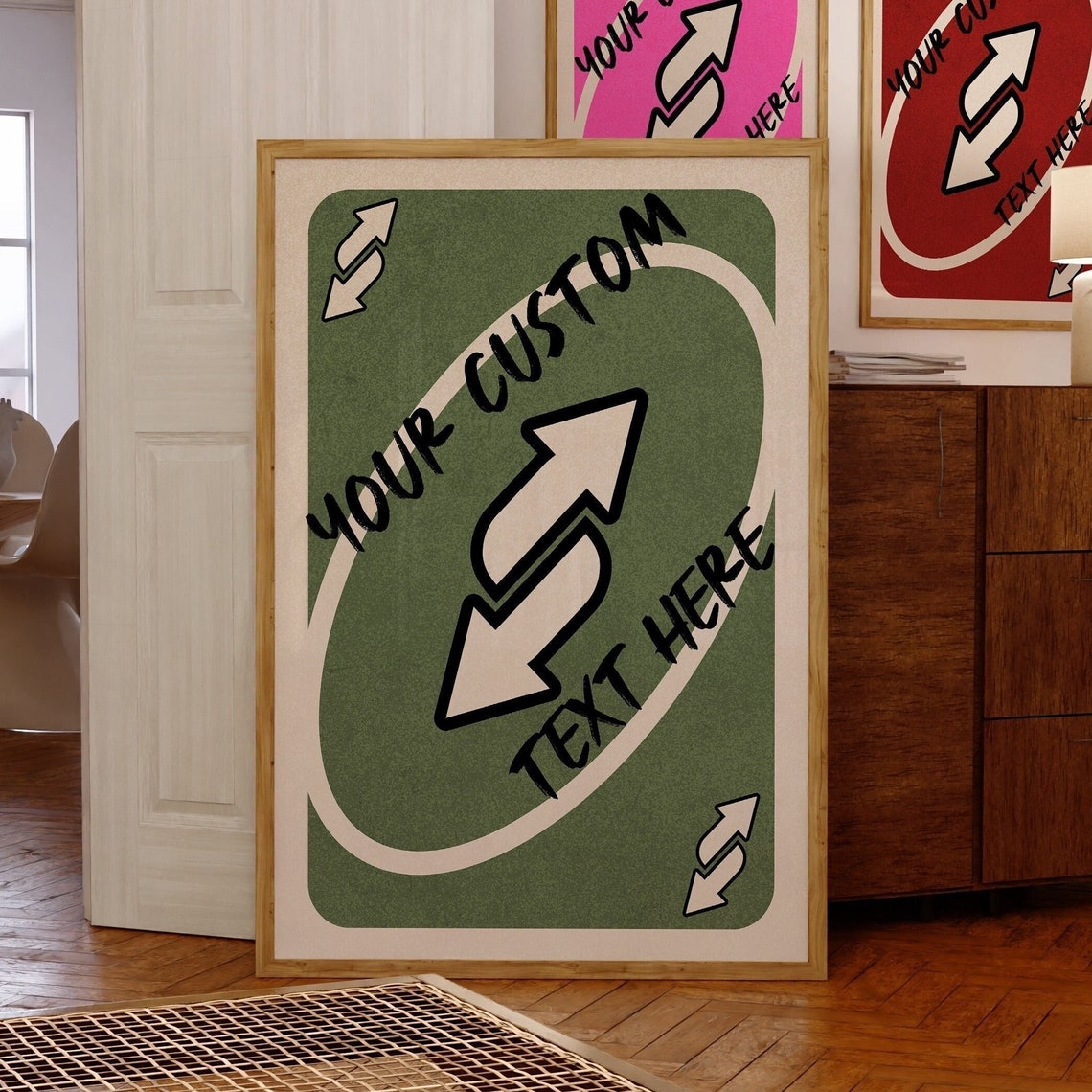 Custom Uno Reverse Card Green Retro Game Room Dorm Decor Wall Art