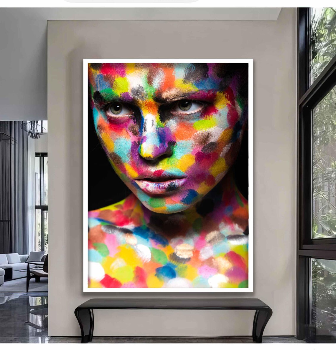 Woman Face Rainbow Confetti Body Paint Colorful Modern Portrait Poster - Image 2