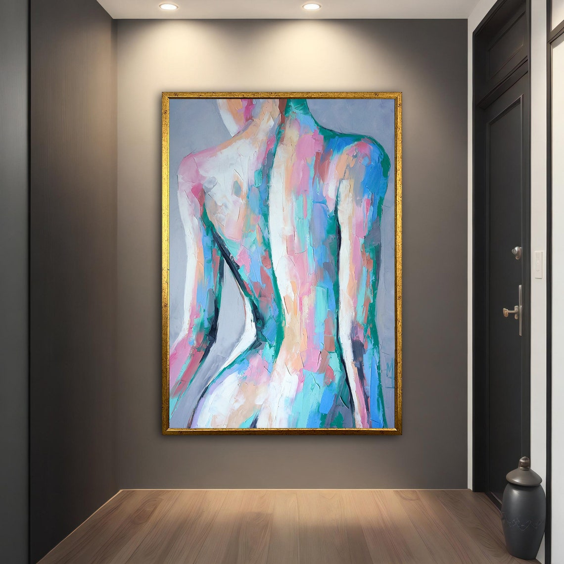 Abstract Pastel Nude Woman Back Palette Knife Figure Art Print - Image 2