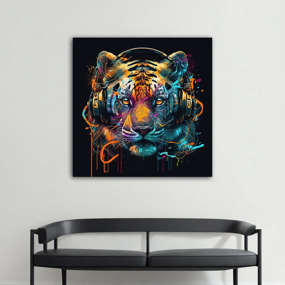 Tiger Wearing Headphones Neon Pop Art Colorful Music Wall Poster - Image 4