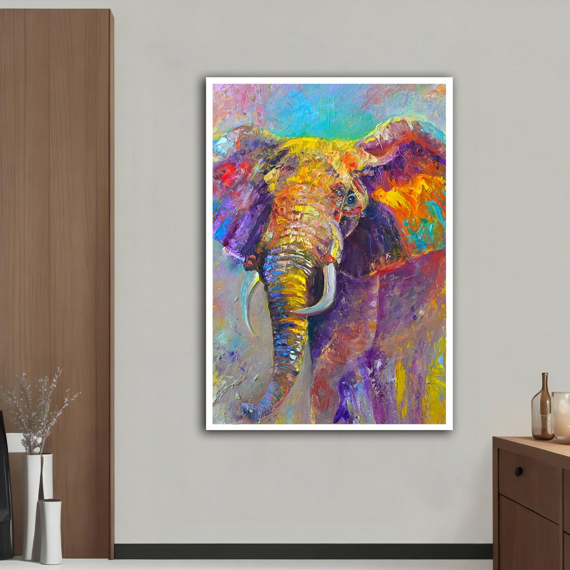 Colorful Abstract Elephant Impasto Oil Painting Wall Art Poster - Image 3