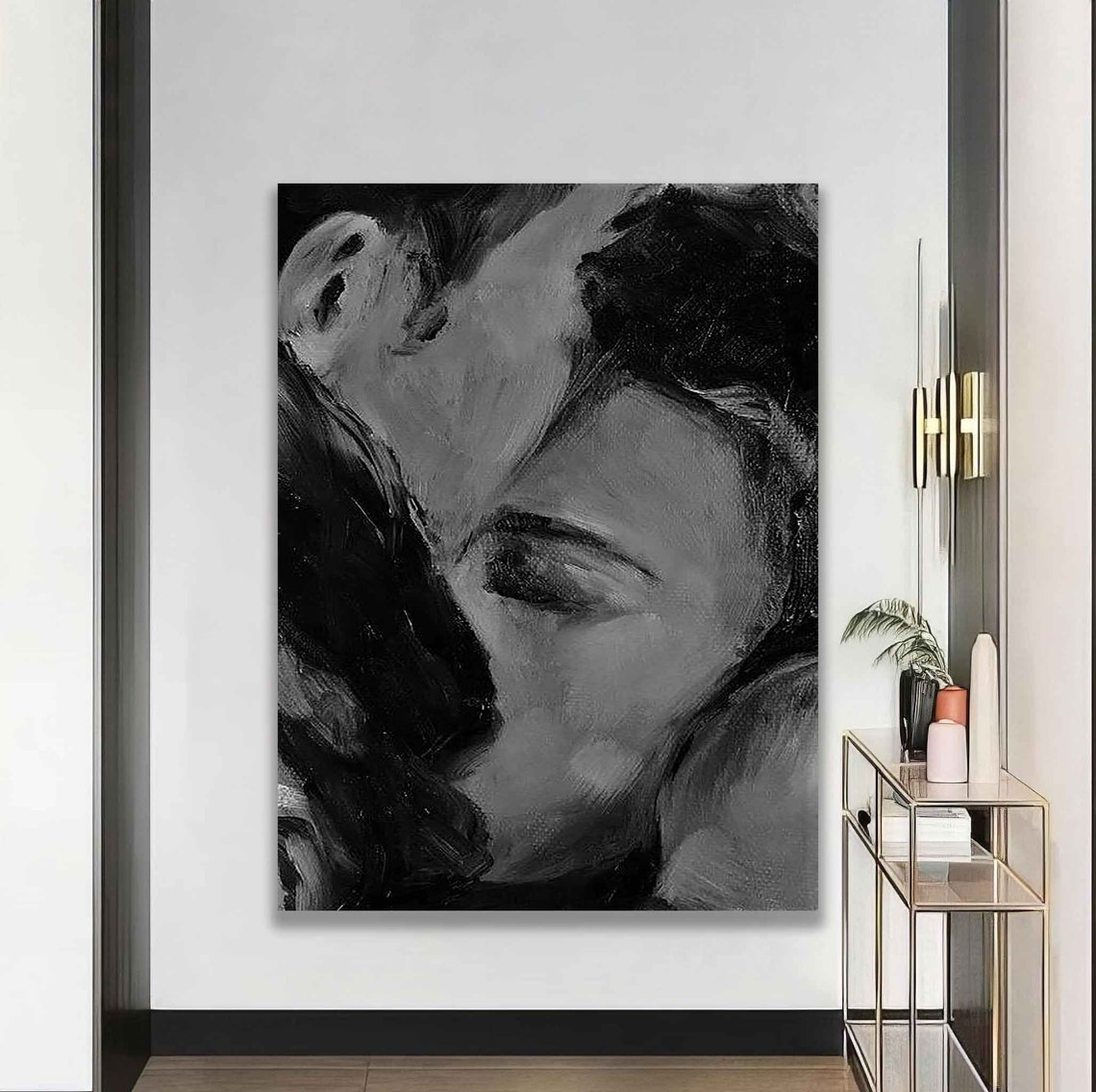 Romantic Black And White Kissing Couple Abstract Love Art Poster - Image 4