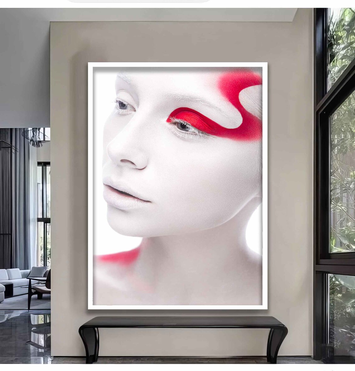 White Face Red Graphic Eye Makeup Beauty Portrait Wall Art Poster - Image 4