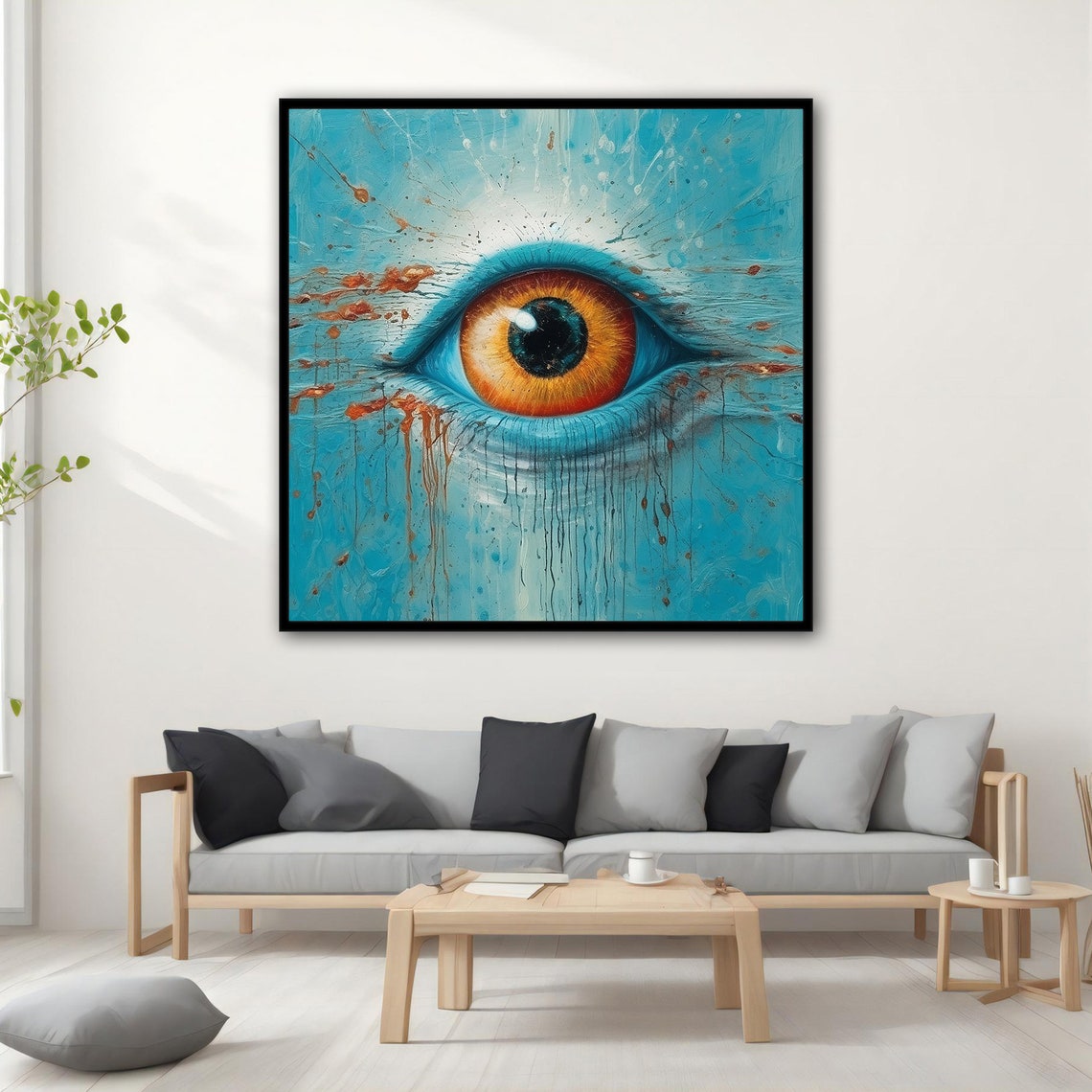 Surreal Amber Eye Turquoise Background Visionary Modern Art Poster - Image 3