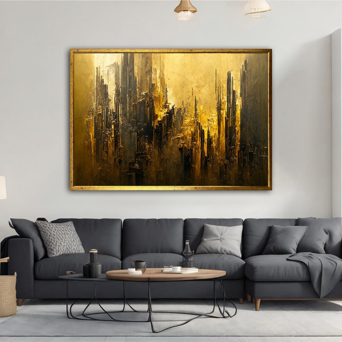 Gold Black Abstract City Skyline Painting Luxury Modern Art Poster - Image 5