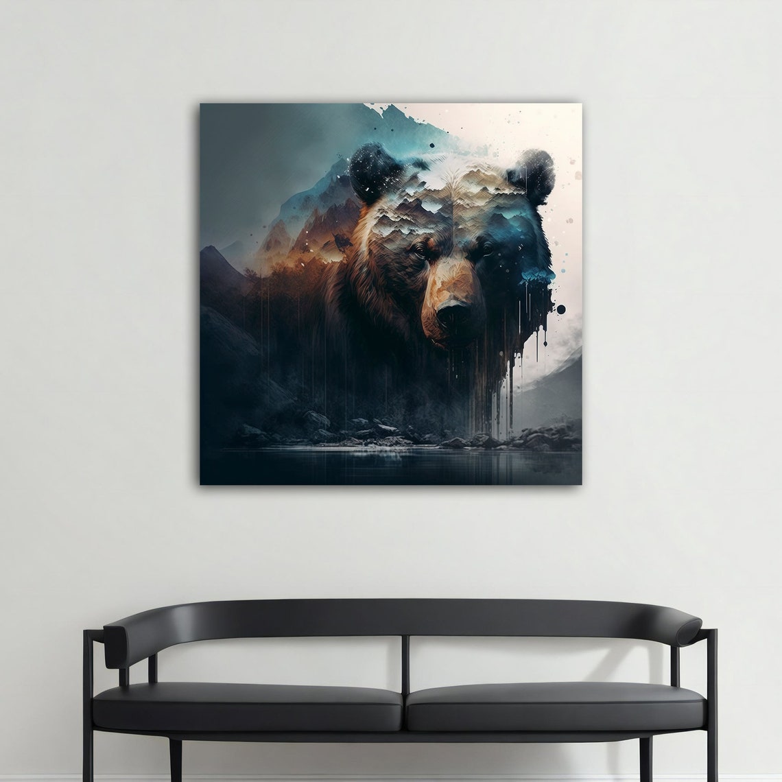 Bear Double Exposure Mountain Lake Moody Wilderness Art Poster - Image 4