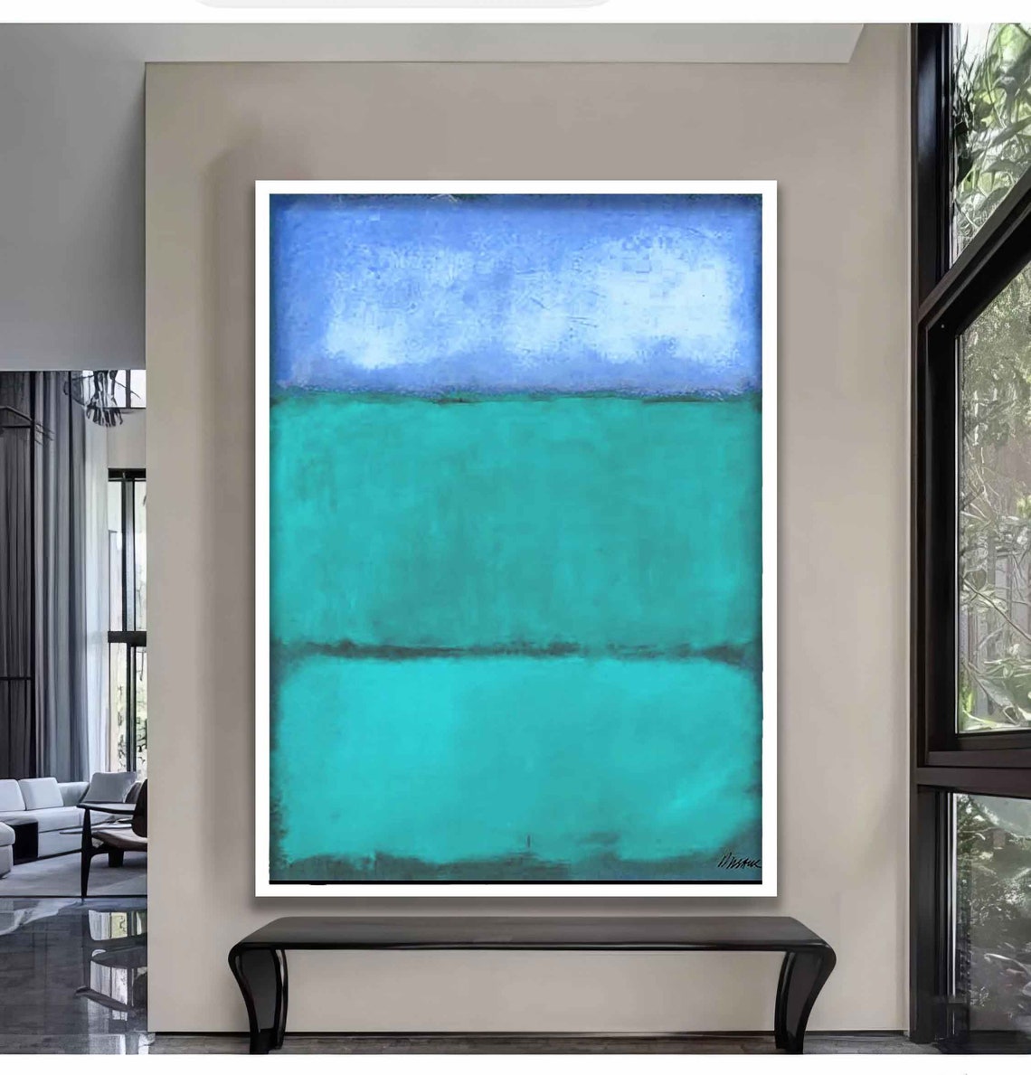 Blue Turquoise Color Field Abstract Serene Minimalist Wall Art Poster - Image 2