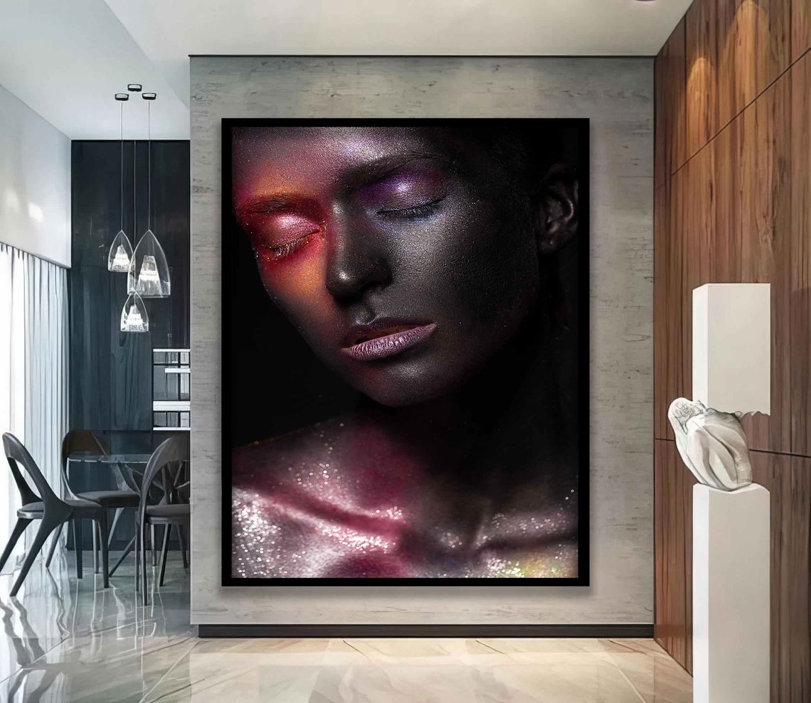 Sleeping Dark Glitter Woman Portrait Pink Sparkle Wall Art Poster - Image 4