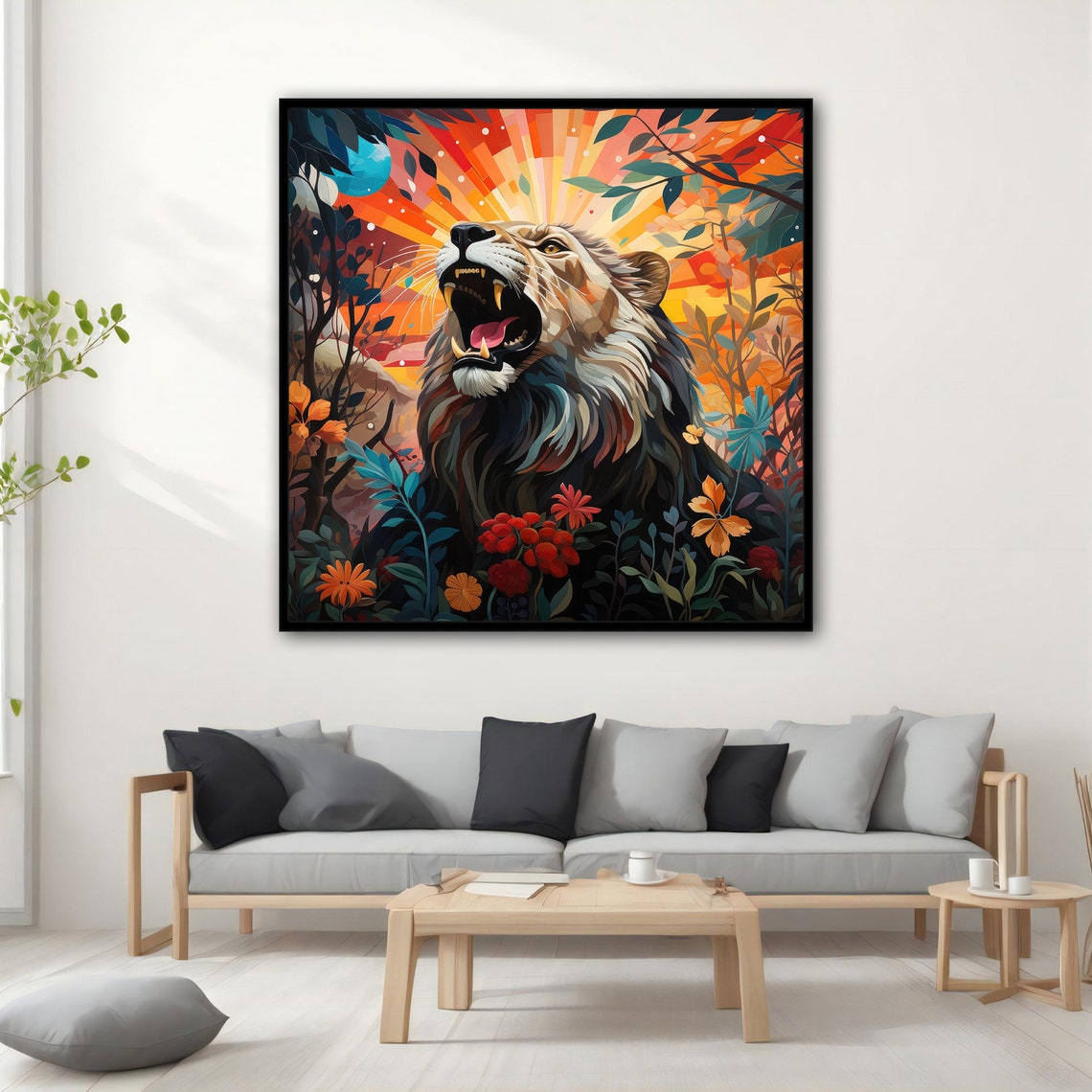 Roaring Lion Pop Art Colorful Tropical Flowers Jungle Wall Poster - Image 5