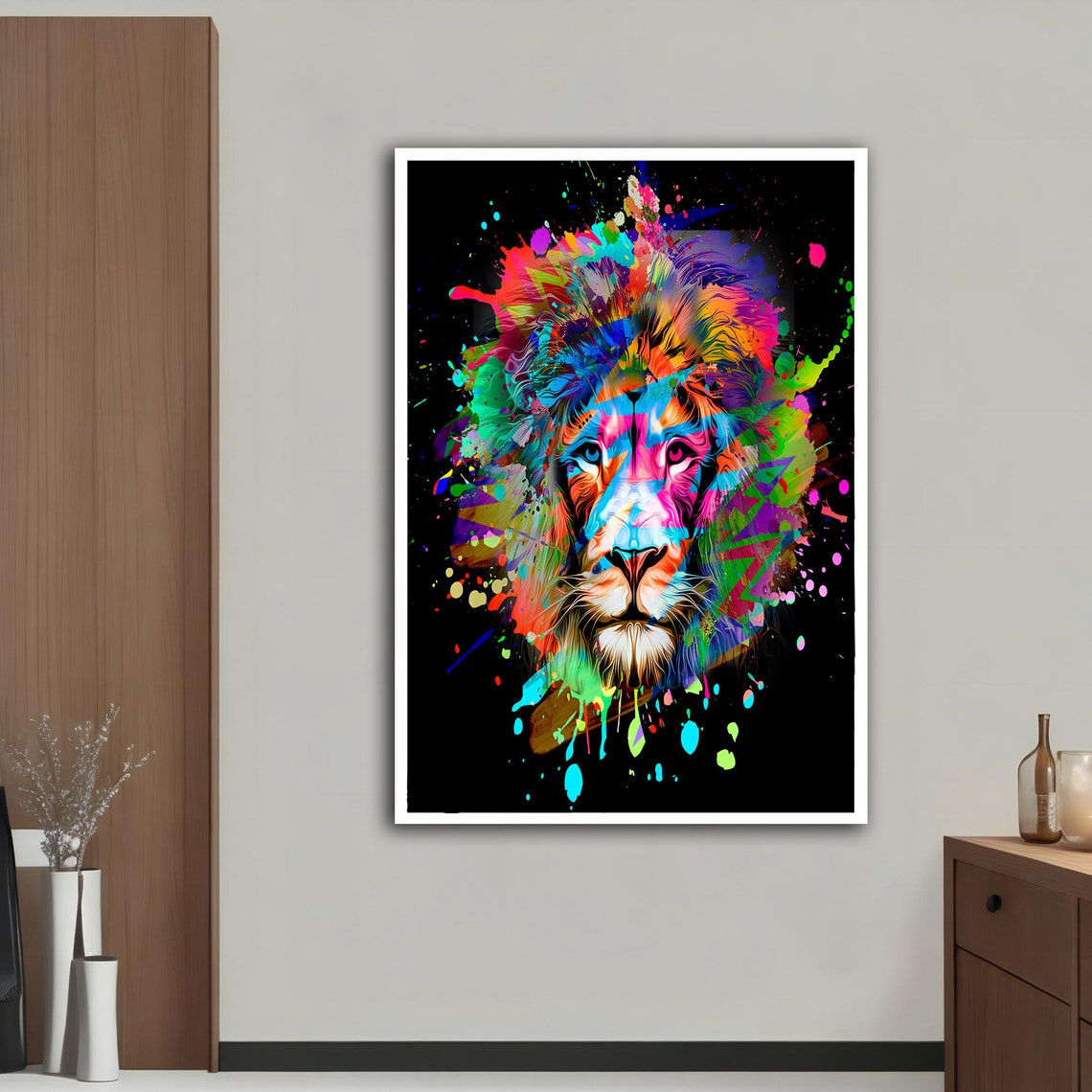 Colorful Lion Splash Paint Abstract Animal Portrait Wall Art Poster - Image 5