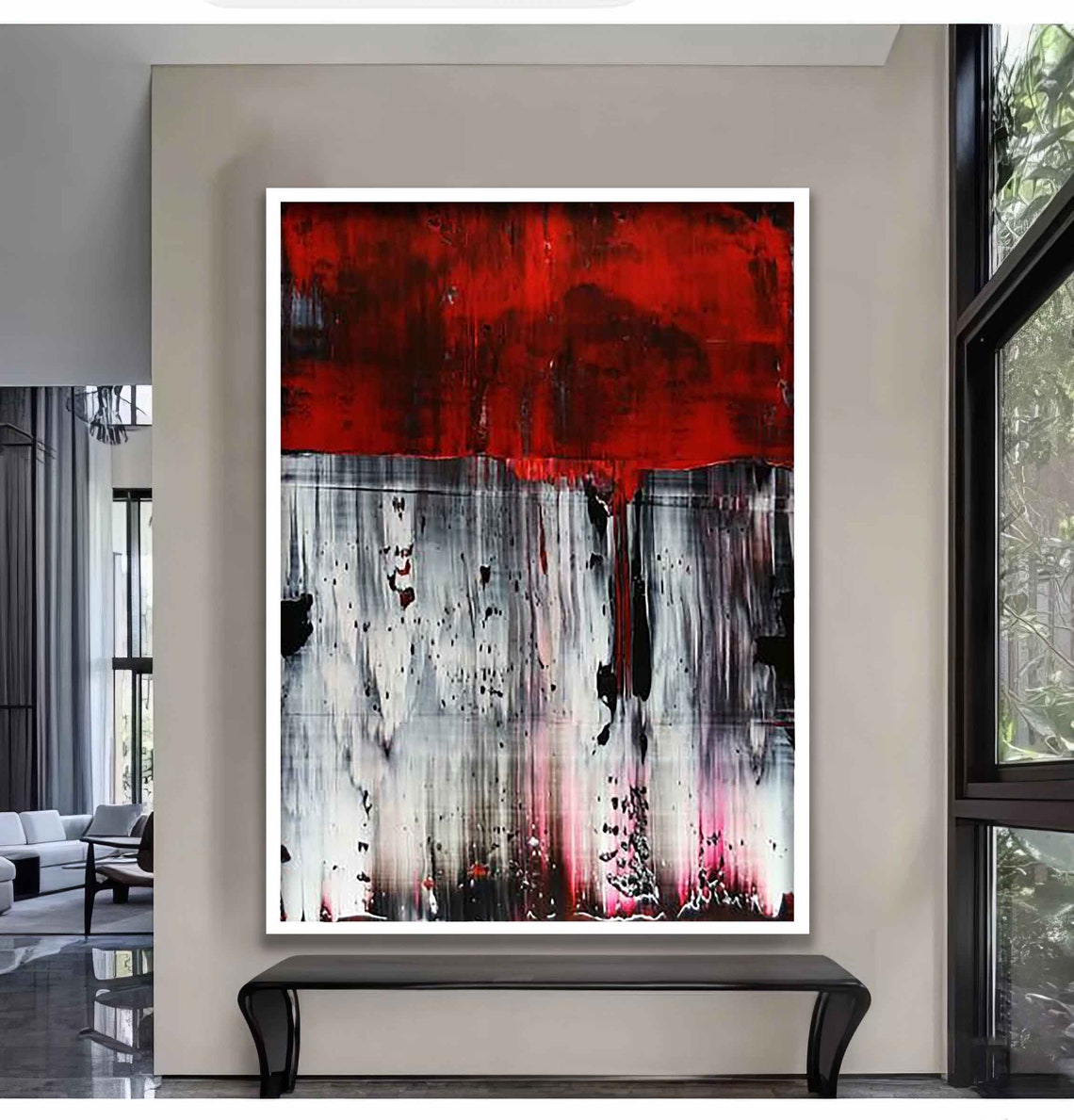 Red and Gray Abstract Color Field Modern Minimalist Wall Art Poster