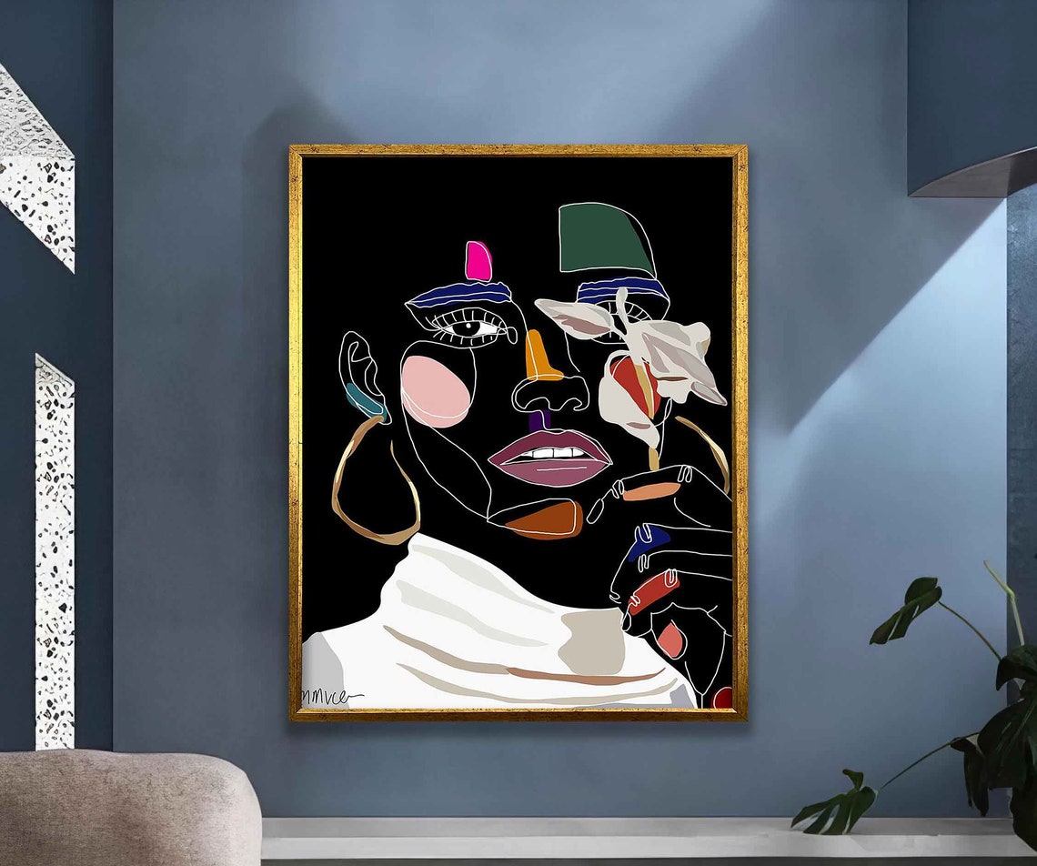 Abstract Line Art Woman Face On Black Modern Minimalist Poster - Image 5