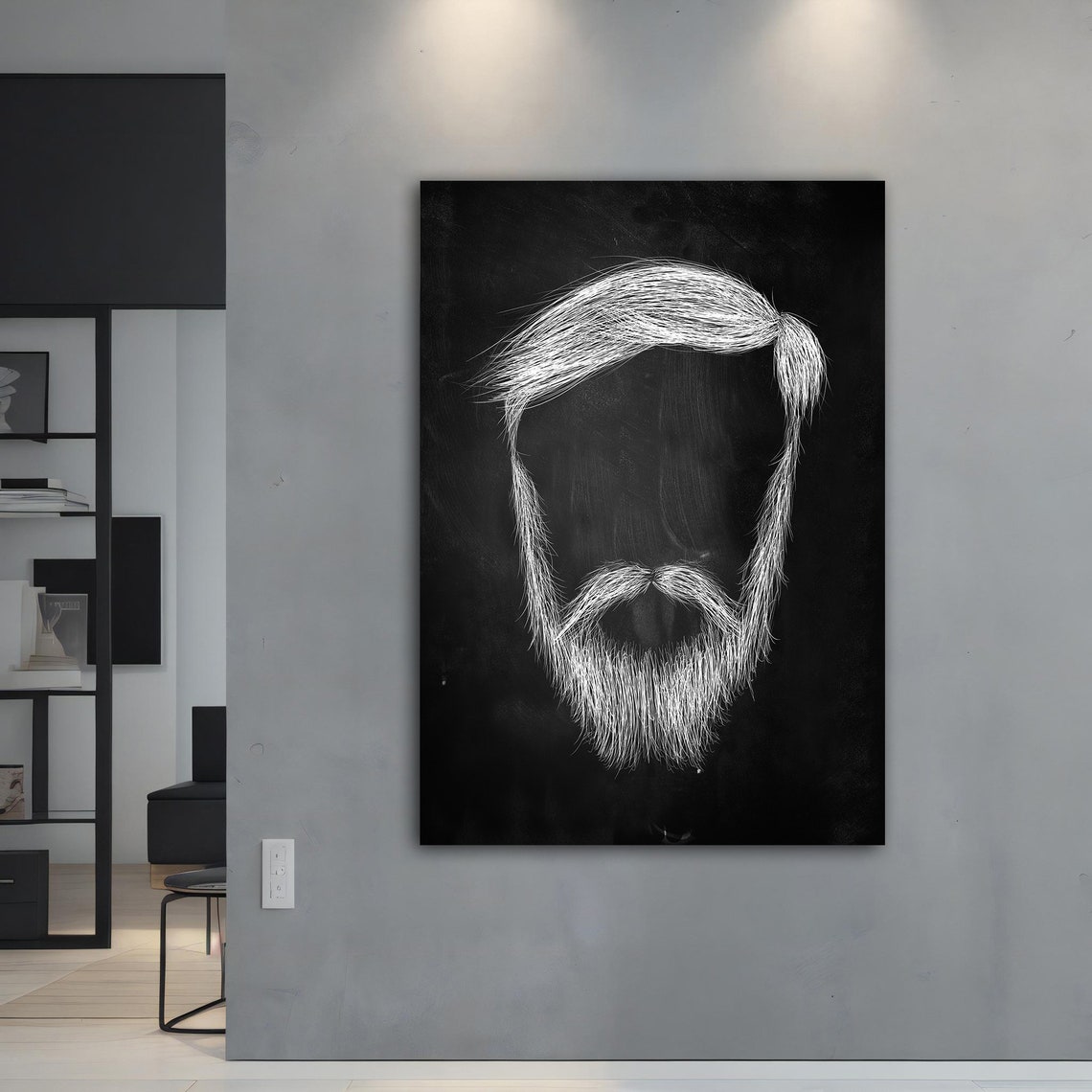 Bearded Man Line Art Portrait Black White Sketch Face Wall Poster - Image 3